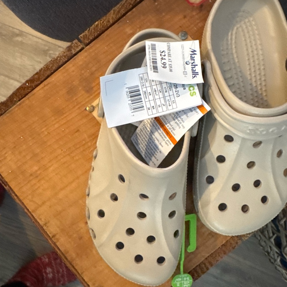 Women's Size 9, Men's Size 7 Beige CROCS, NWT